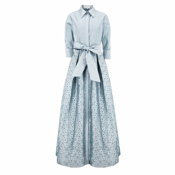 TERI JONTaffeta Eyelet Shirt Waist Gown